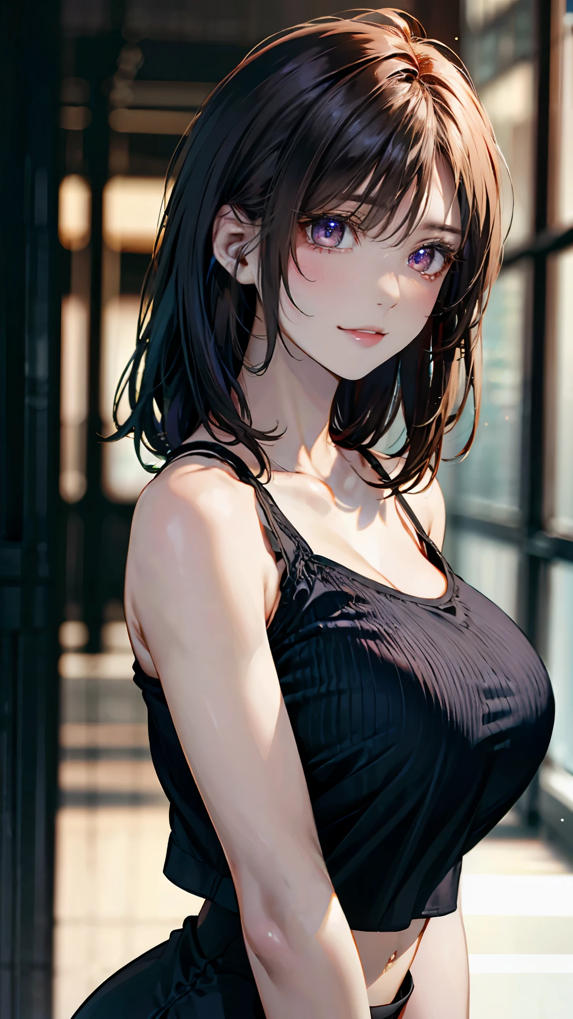 (masterpiece:1.2, highest quality), (realistic, photorealistic:1.4), beautiful illustrations, (natural side lighting, movie lighting),
looking at the viewer, Upper body, (Front view), 1 girl, perfect face, Cute symmetrical face, shiny skin, baby , long eyelashes, (Extremely large breasts:1.3), (wide hips),short cut hair,
beautiful hair, beautiful face, fine and beautiful eyes, beautiful body, beautiful breasts, beautiful thighs, beautiful feet, beautiful fingers,
(beautiful scenery),(cute smile:1.3, upper grade), 24-year-old,pale skin,Bokeh,(see through nipple:0.5),camisole,
