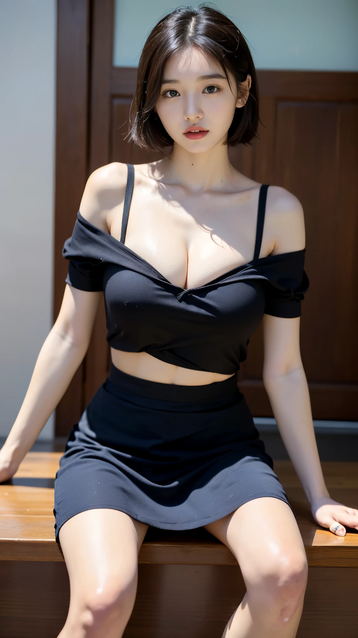 (((best quality, 8 thousand, masterpiece:1.4)), (20 year old woman), masterpiece, distinct, highres, high_quality, wide_shot, small_face, absurdly_short_hair, female, sagging_breasts, balancing, stretching, gentle_face, bare_shoulders, center_opening, downblouse, ((best quality)), ((masterpiece)), (detailed), perfect face, very big breasts, ultra high resolution room, 8k, perfect body, hud, Ergonomic, slim legs, small face, long eyelashes, Sparkling lips, eye for detail, clean skin, blemish-free face, korean beauty, 20 year old woman, 1 woman, Sexy pelvis, (Huge, saggy breasts), masterpiece, distinct, highres, Korean, Japanese, Chinese, Thai, Taiwanese, waiter, waitress, bartender, small_face, blush, crying, long_eyes, blue_eyes, thick_lips, female, girl, sagging_breasts, large_breasts, slender_leg, frilled_shirt, layered_skirt, flip-flops, resisting, clothedbath, begging,