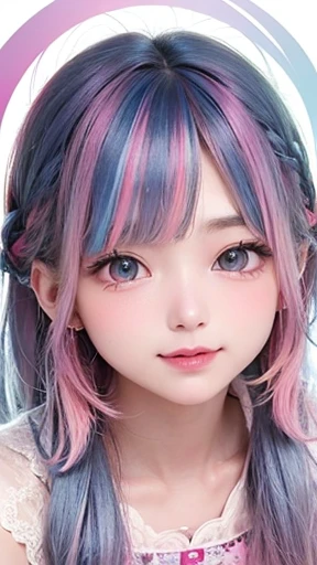 small face、 (alone:1.5,)Super detailed,bright colors, very beautiful detailed anime face and eyes, look straight,  shiny_skin,girl, (((rainbow colored hair, colorful hair, Half blue、half pink hair: 1.2))), 、shiny hair, delicate beautiful face, blush、Glasses、(turquoise eyes), , Valletta, earrings,、flower garden、sunset、(（(Stylish lace mini skirt,Translucent shirt)))、（twin tails）、smile、happy face、face dyed red、cheerful pose、dynamic、Full body portrait from head to toe、（I can see the whole body）