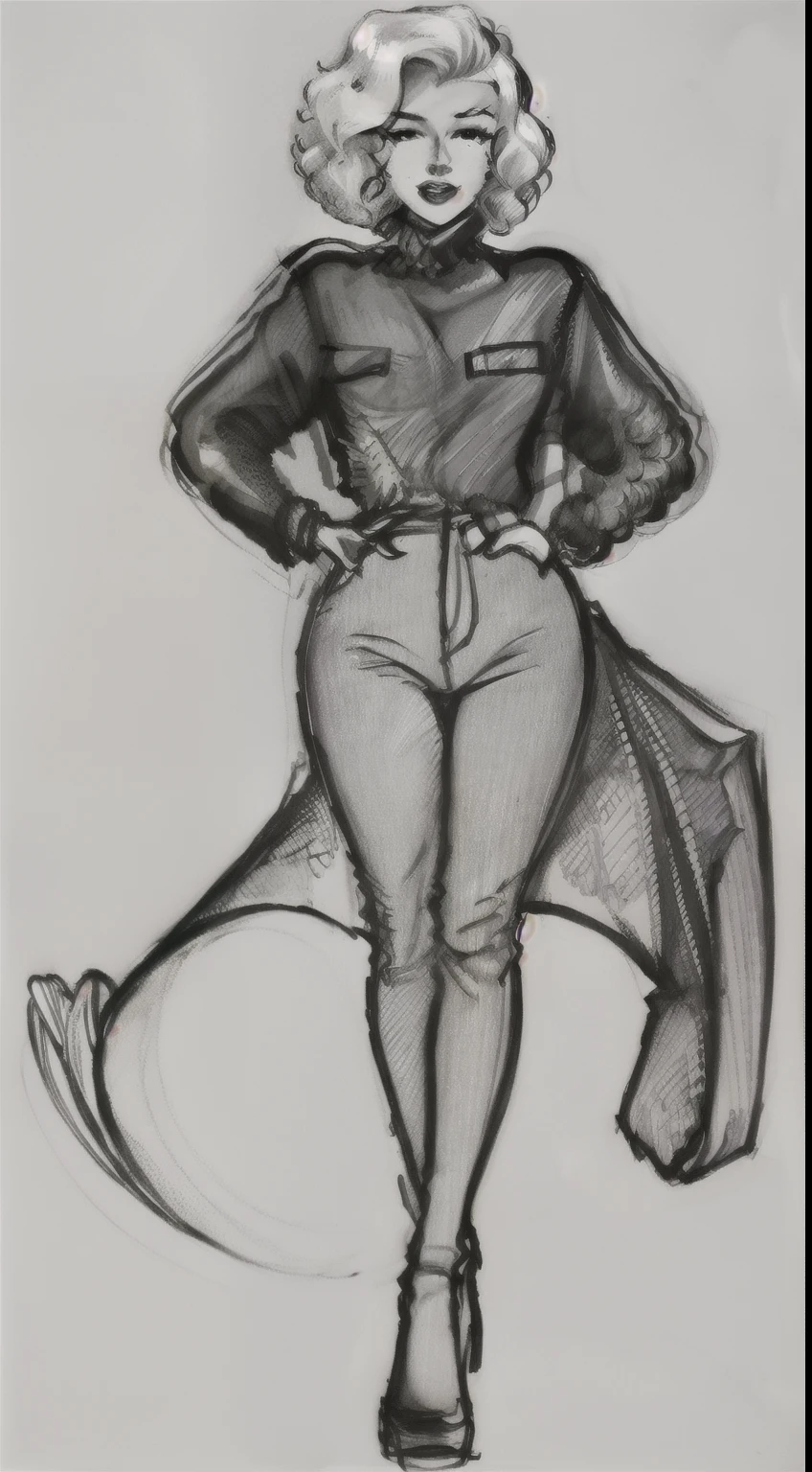 Marilyn Monroe wearing a jeans sketchy style woman,((full body)), 1girl, solo, prettify hotify