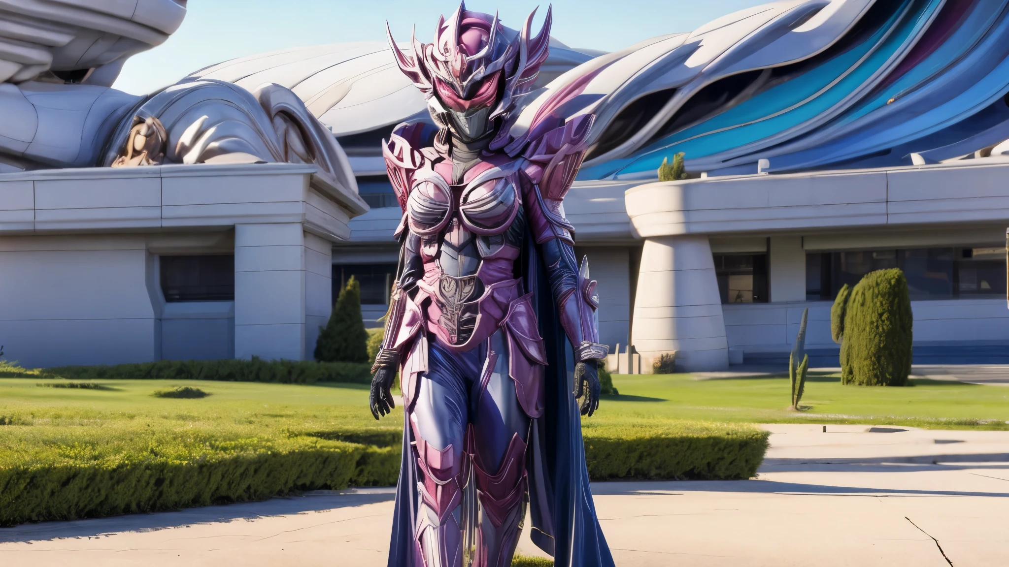 (best quality,4k,8k,highres,masterpiece:1.2),ultra-detailed, Alien Princess, Female Commander Invading a city with her Ranger troops behind her, strutting her stuff, Smiling and laughing, Flirting with the viewer, HDR, 8k, absurdres, cinestill 800, sharp focus, add_detail:3 (solo woman) anime Villainess, wideshot, widescreen