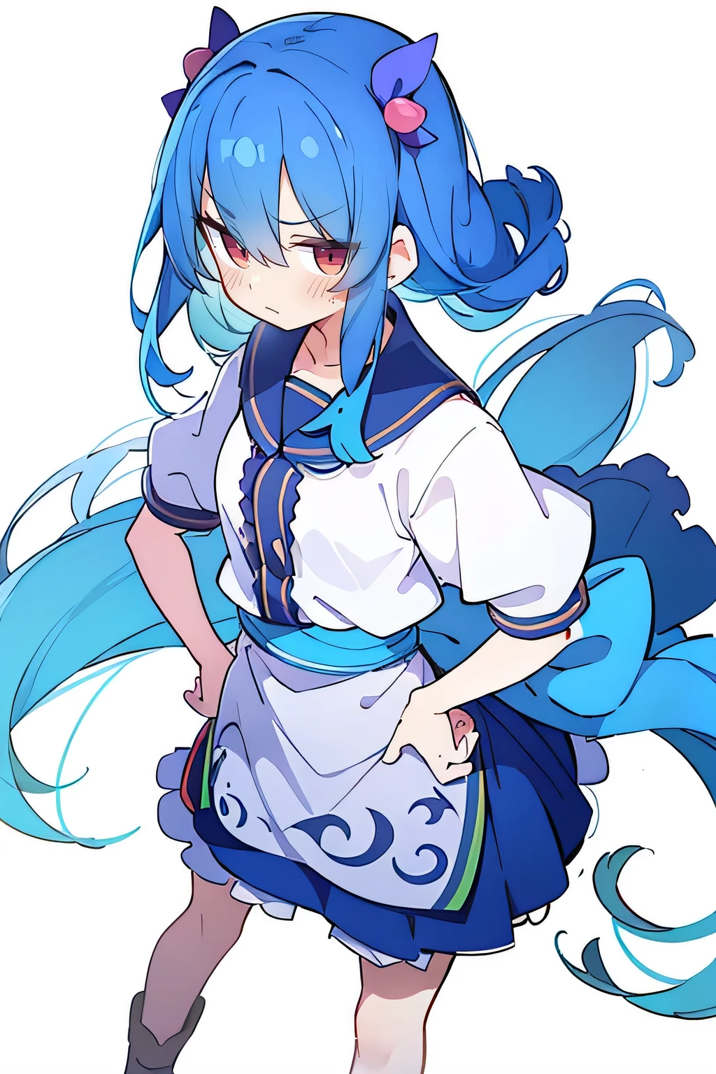 (masterpiece),best quality, expressive eyes, perfect face, 1girl,
Put your hands on your waist,fair, Gorgeous,Japanese cartoons,girl,lola,Hina Angel, blue hair, blue haired, floating clothes,Grab your waist, Grab your waist, hands on hips , hands on hips,sit, sit on ground, Legs on the ground, flat chest