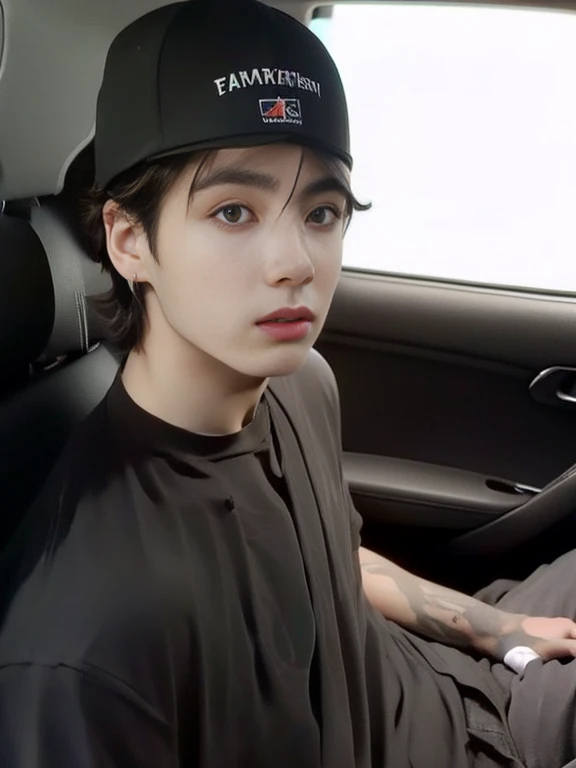 Arafed man in a car with a baseball cap on., tommy 16 years old, he is about 20 years old, he is about 2 0 years old, el esta usando un sombrero, 18 years, timothy chalamet, Apariencia guay, 16 years old, cara perfecta y chico, Lleva un sombrero destruido, Muy a favor muy buena calidad 