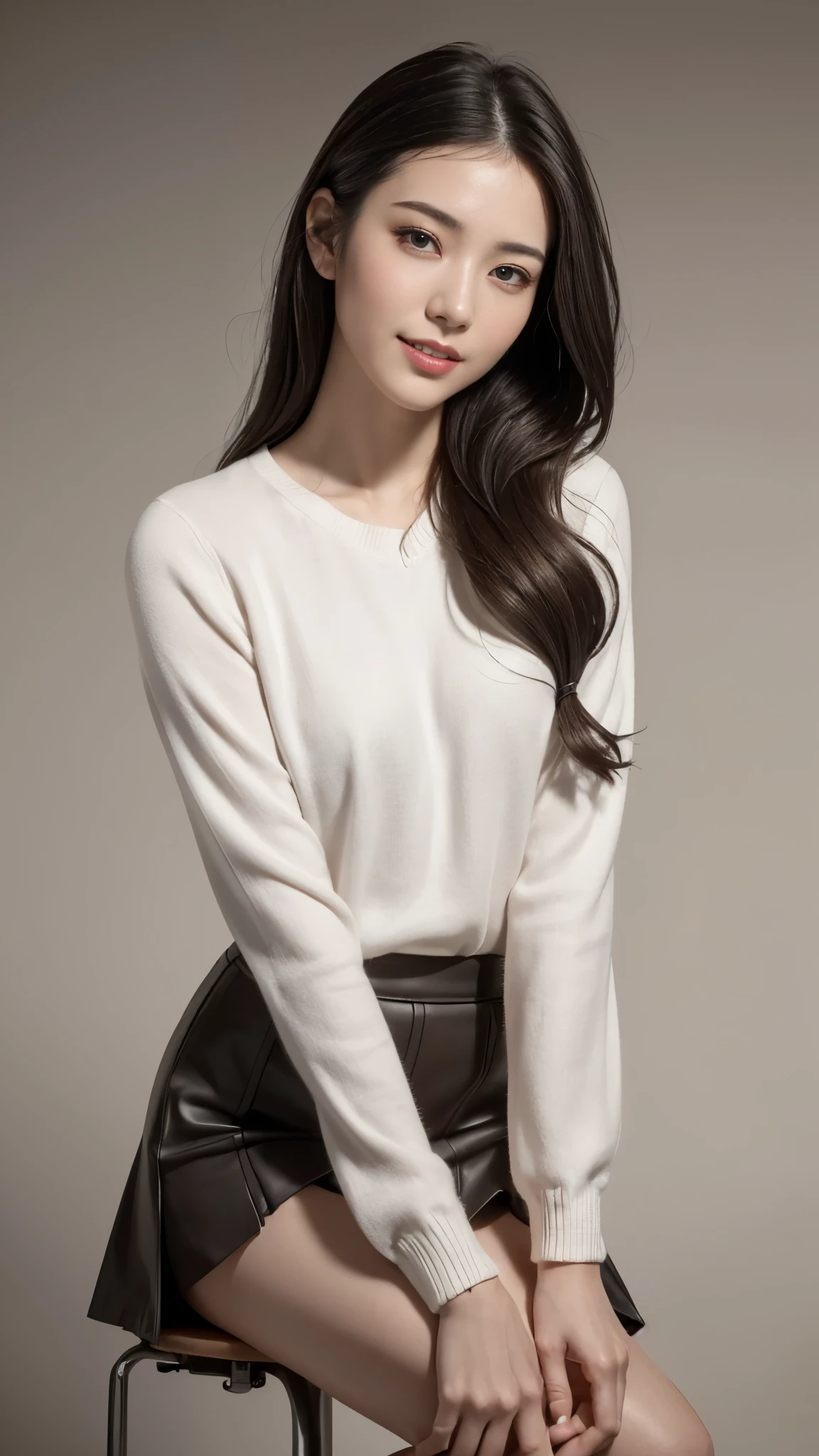 ((top quality, 8K, masterpiece:1.3)), (focus control:1.2), (Perfect Body Beauty:1.4), ((delicate hair)), (Highly detailed face and skin texture), fair eyes, double eyelid, (shiny skin:1.3), 1 woman, (dark brown wavy hair), (beautiful teeth), very small face, smile, Concentrate upon: 1.2, socks, fantastic garden, matted hair, droopy eyes, (sexy golf skirt:1.2), German woman, (solid color background:1.4), color, 