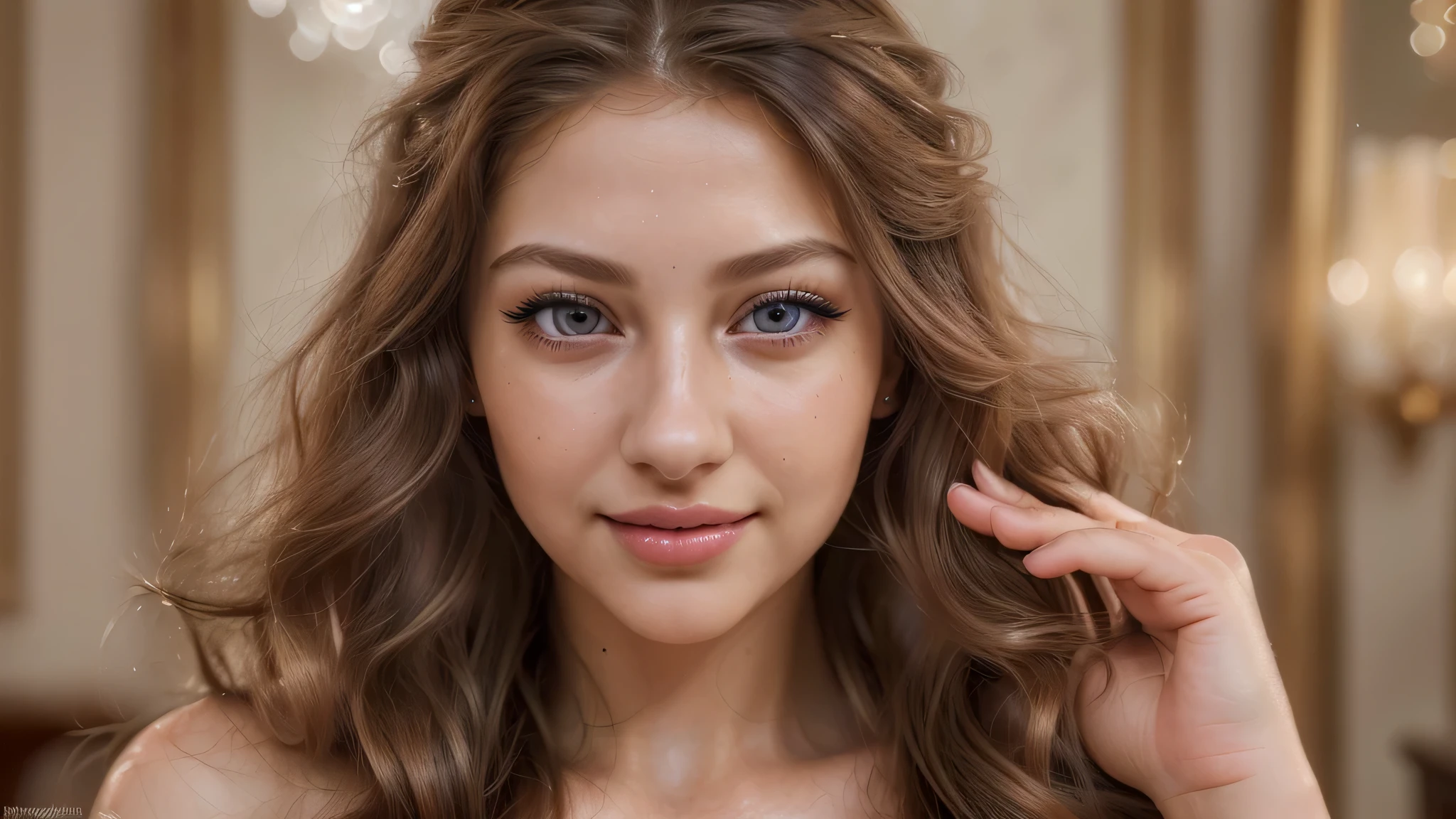 (best quality,highres:1.2),ultra-detailed,realistic,beautiful detailed eyes,beautiful detailed lips,long eyelashes,young woman, sensual, seductive, flowing hair, alluring gaze, confident smile, stunning figure, fashionable attire, vibrant colors, soft lighting, portrait style