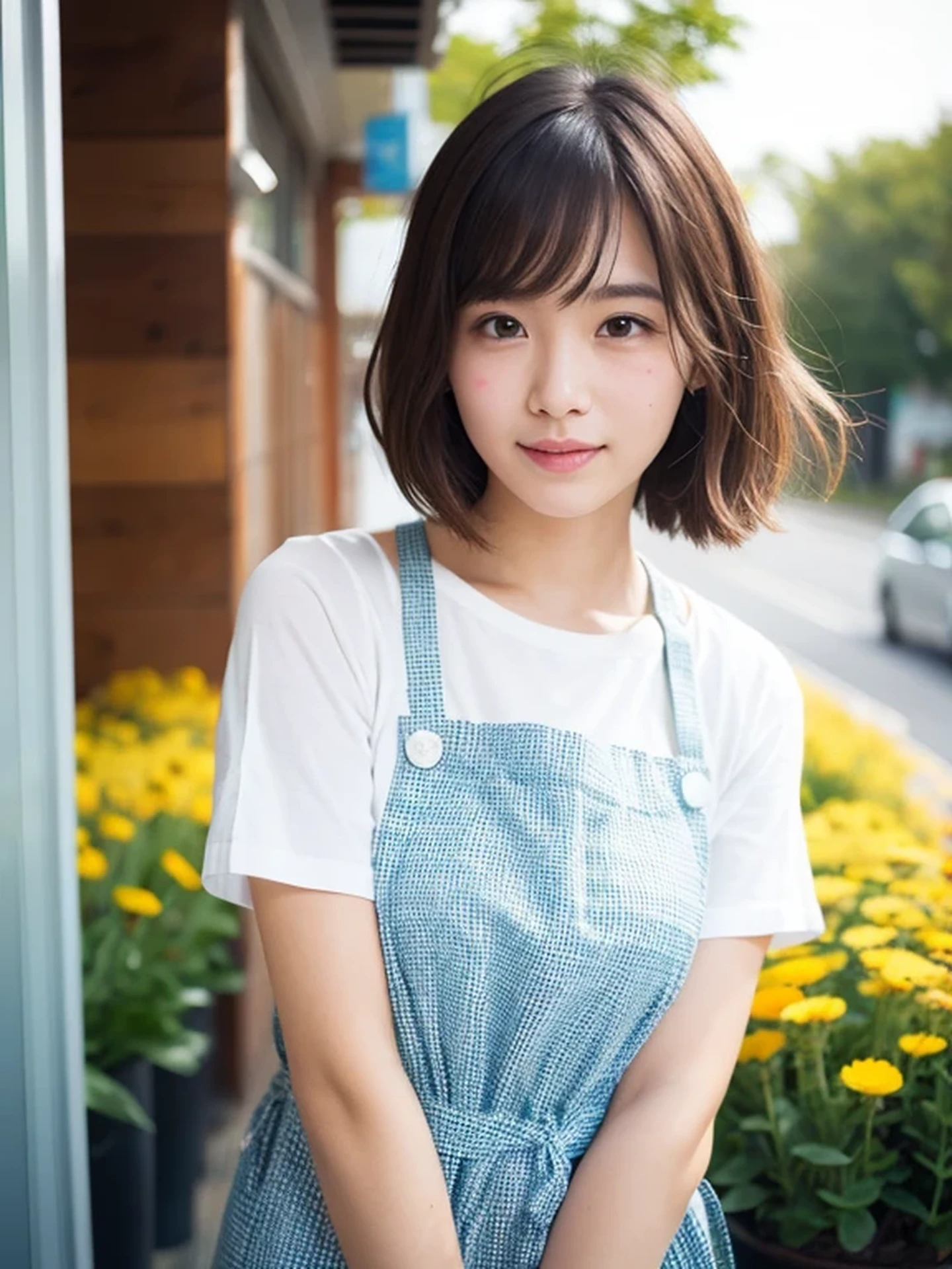 Best, detailed, kawaii, upper body, short, brown hair, high quality, Japanese, modern girl, city, skinny, pov, fashionable, pretty,