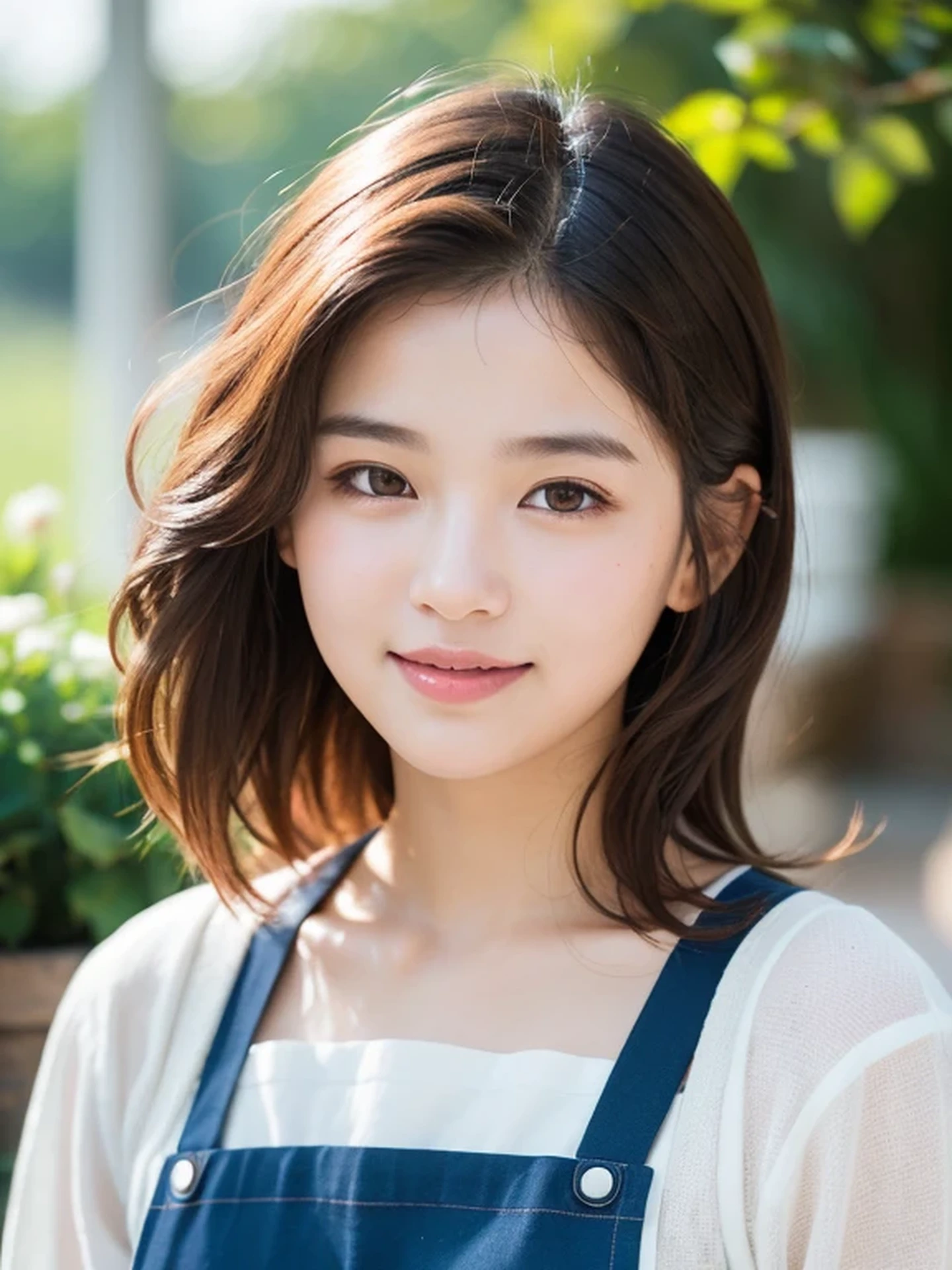 18 year old girl,(Cute short hair:1.5)、Inviting and kind eyes、big smile, close up shot,