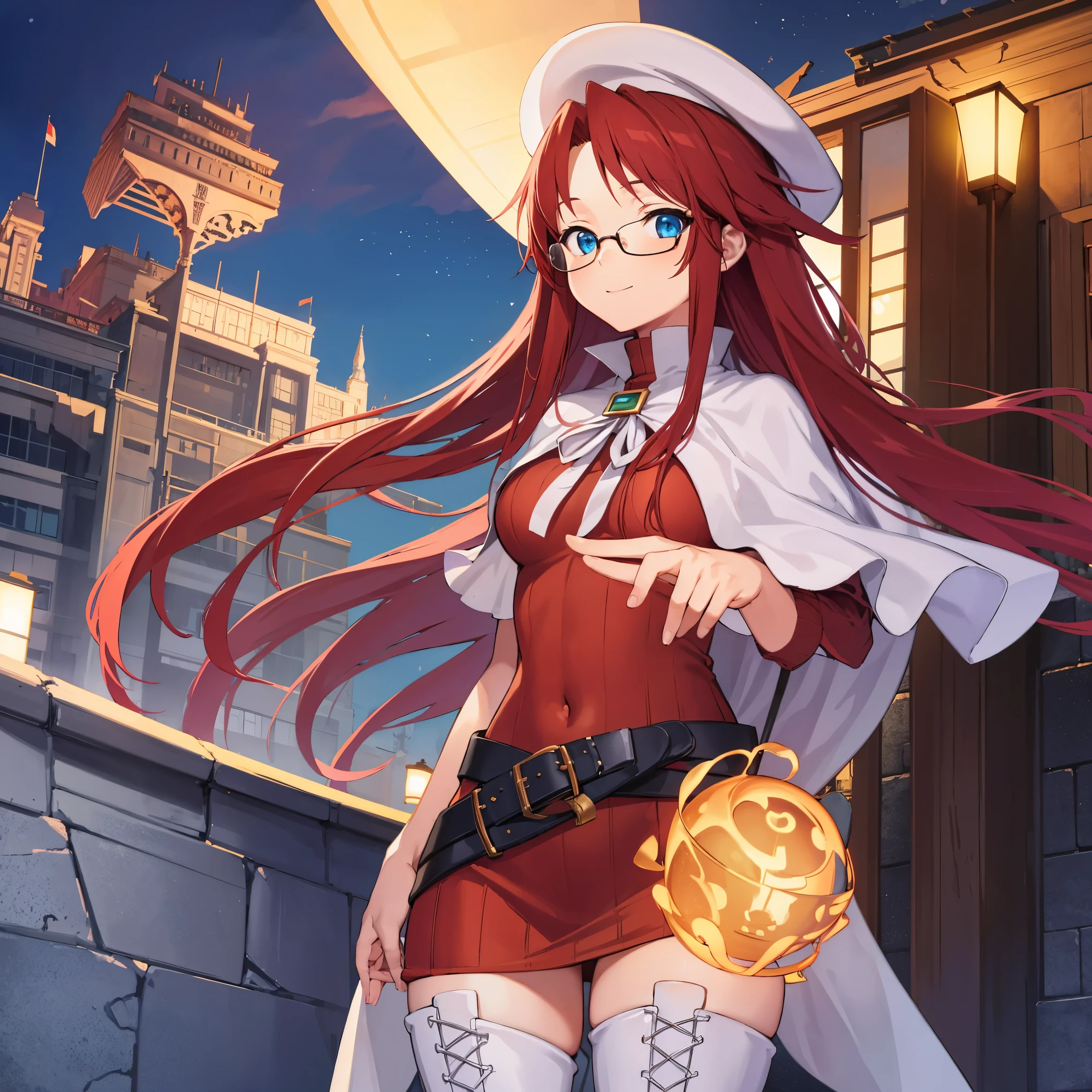 summonnightaty, aty, long hair, blue eyes, red hair, beret, hat, glasses,
BREAK long hair, thighhighs, hat, dress, boots, glasses, belt, cape, sweater, zettai ryouiki, beret, thigh boots, white footwear, ribbed sweater, loose belt,solo,
BREAK outdoors, fantasy,on_a_ship,
BREAK (masterpiece:1.2), best quality, high resolution, unity 8k wallpaper, (illustration:0.8), (beautiful detailed eyes:1.6), extremely detailed face, perfect lighting, extremely detailed CG, (perfect hands, perfect anatomy),covered_nipples,covered_navel,light_smile ,(half_eyes:1.4),sword,armpit,sleepy,dynamic_standing,barrel,red_sweater,apart_legs,magical_effect,