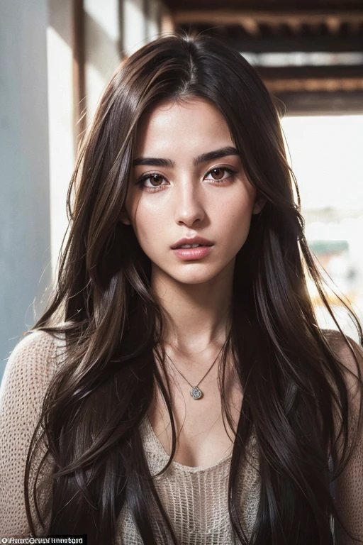 a 26-year-old Italian girl, looking straight on face here, brown hair, Instagram model, realistic photo