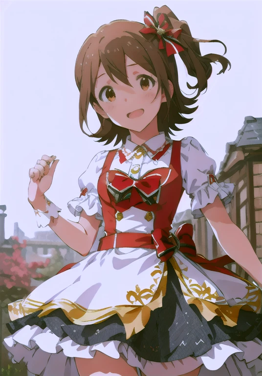 Mirai Kasuga (million live), (highest quality, 8K, masterpiece, super detailed:1.2), detailed background,
beautiful illustrations, highest quality, cute girl, (conversion sequence), transformation magical girl, white magical girl, baby face, beautiful detailed red eyes, cinematic lighting, cowboy shot, looking at the viewer, from below, Happy