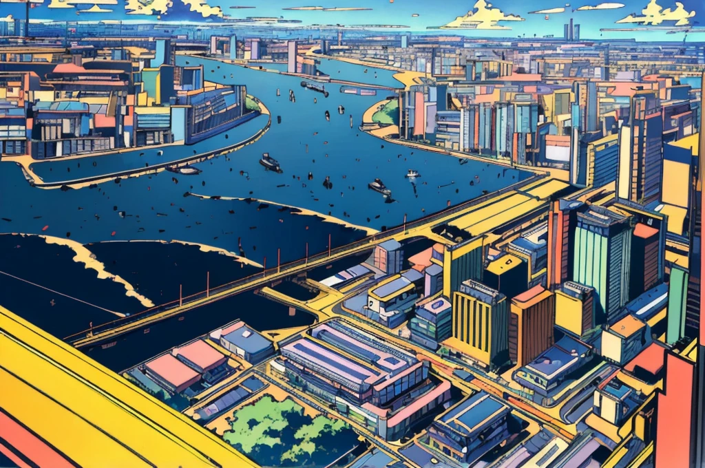 ((illustration, best quality: 1.5, masterpiece, 8k detailed, anime)), busy city, tokyo, crossroad, crowded, multiple people, bright day, flat colors, city view: 2, background only, from above view