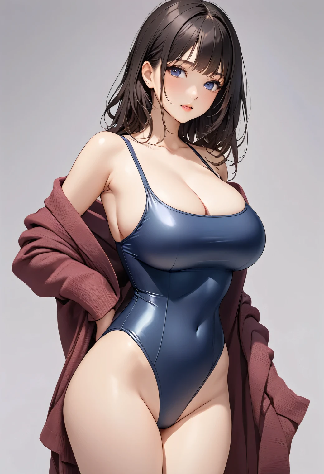 (((high resolution)))、(((masterpiece)))、Japanese beautiful girl、30 years old, detailed face, detailed eyes, perfect face、cute face, (((off shoulder swimsuit))), big tits, all body
