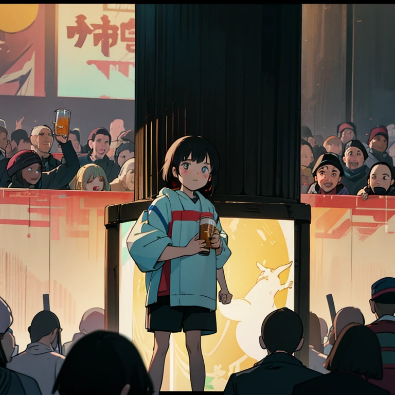 Girl standing next to the pillar，Her eyes passed through the crowded crowd in front of her and fell on the boy she liked。Boys standing on the stage，Facing the crowd，Drinking beer，Occasionally whisper to people around you，He knew the girl was looking at him.。
