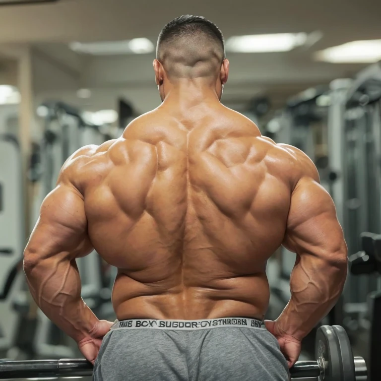 (one or two bodybuilders:1.4), (back view:1.4), (tank top:1.4), (at gym:1.4), 40's, Japanese man, manly face, fat face, (round face:1.4), (monolid eyes:1.2), (buzz cut:1.4), very large and strong body, bulky body, beefy muscles, (bulging muscles:1.4), (very large pectoral muscles:1.4), (muscular arms:1.4), muscular abs, muscular legs, muscular back, bright oily skin, (realistic:1.2), distant view