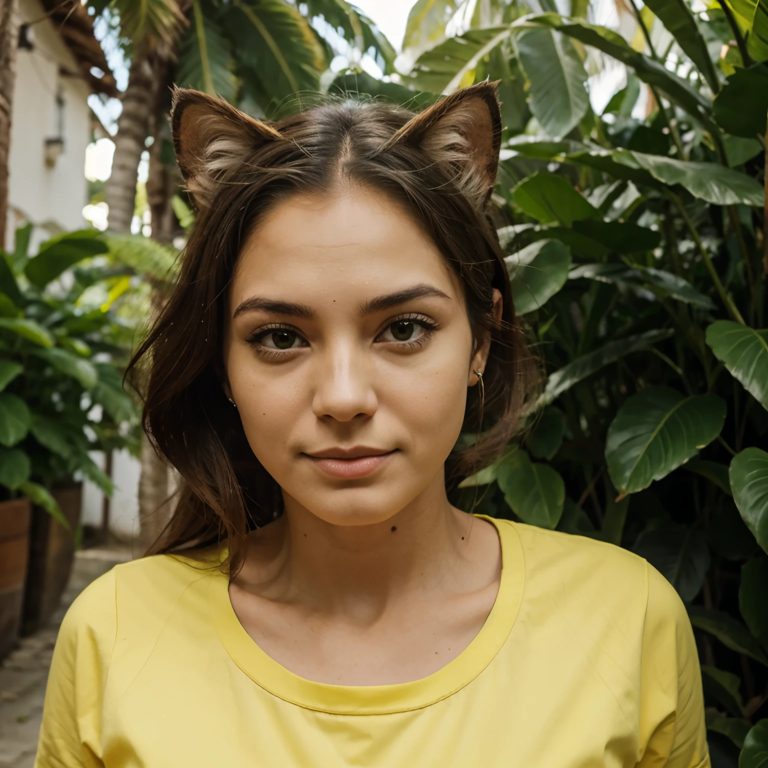 Gato verde e amarelo com cara de mau.