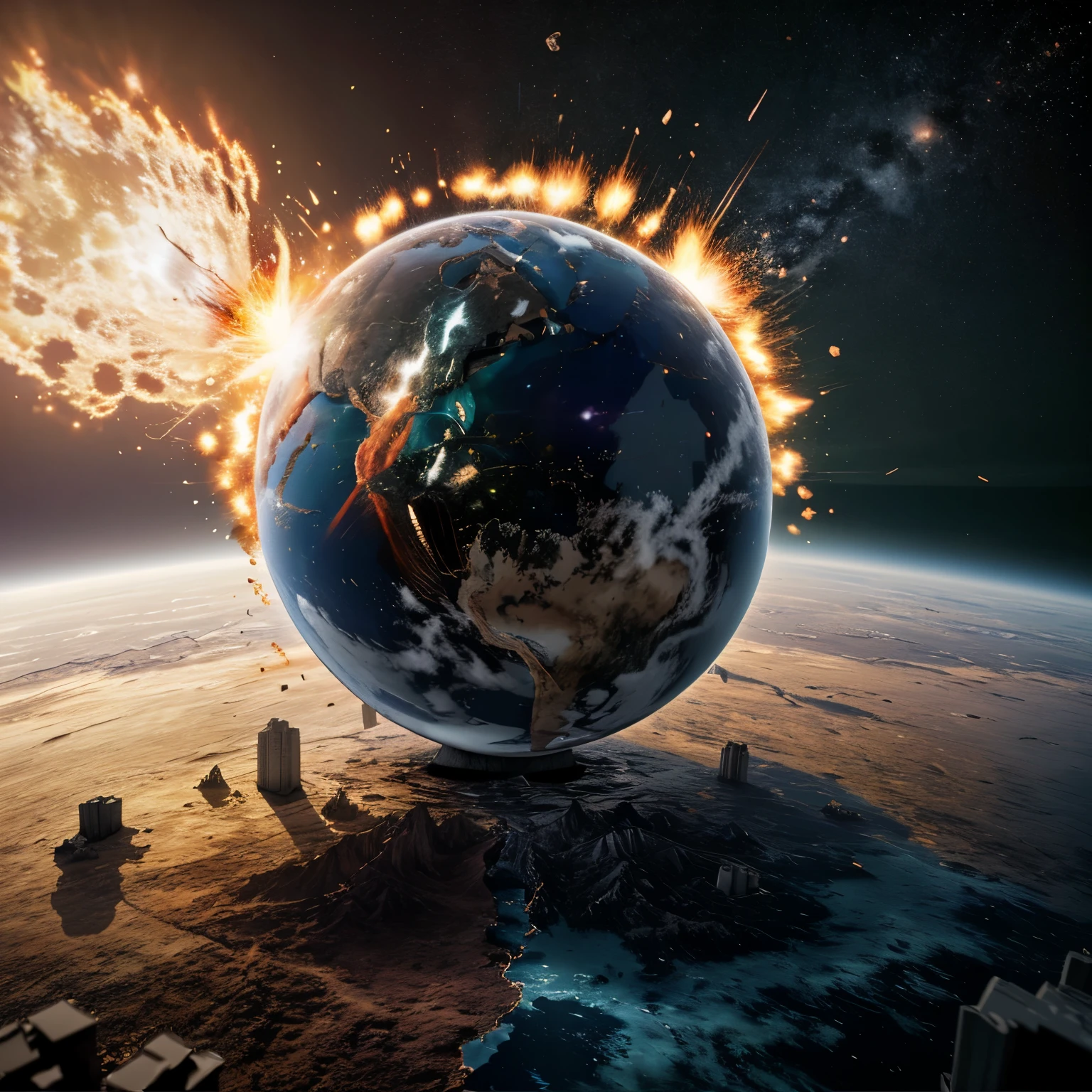 The whole world has burst into pieces, realistic,8k ultra