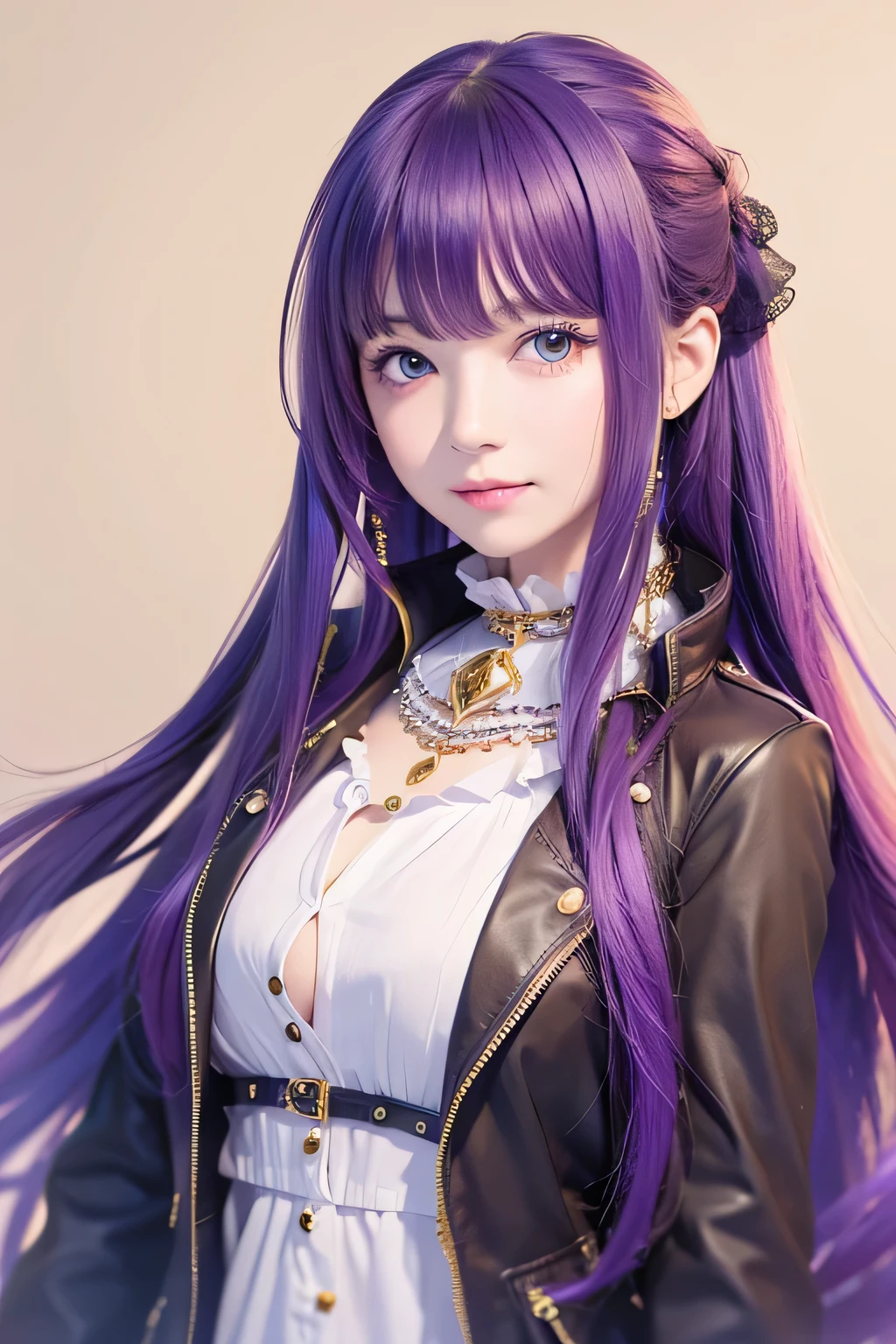 (highest quality photography:1.2), (Real photography of anime drawings), Live-action version, masterpiece, 8K image, Girl with long glossy purple hair, delicate beautiful eyes, beautiful girl, big breasts, Bust Sharp Hocus, no underwear,