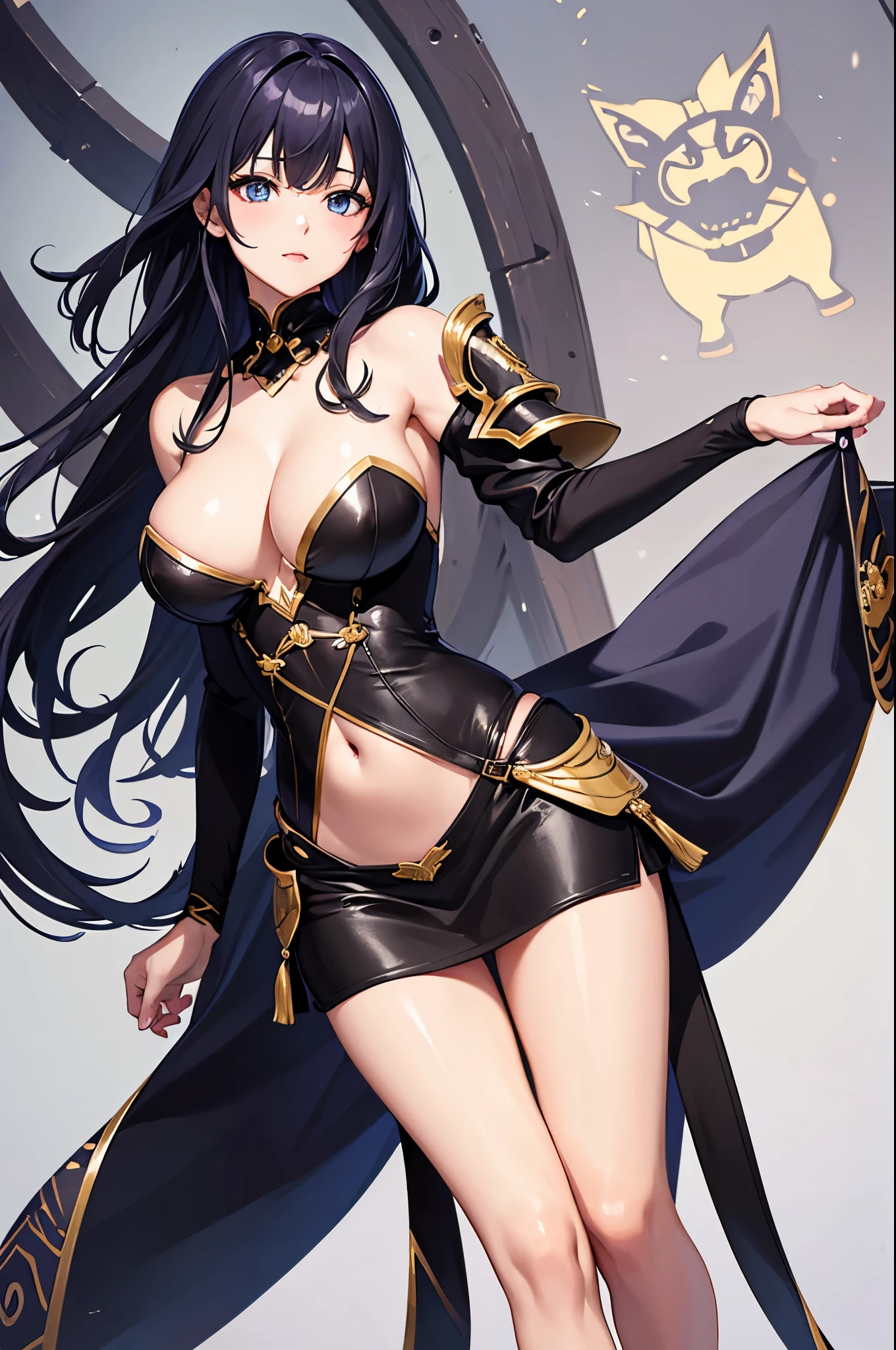 spy family。Yor-san。An illustration。girl。black hair。I&#39;m in heat。big breasts。side。pubic hair。nipple。exposed。fantasy。viking。armor。front。white skin。legs open。glaring at。