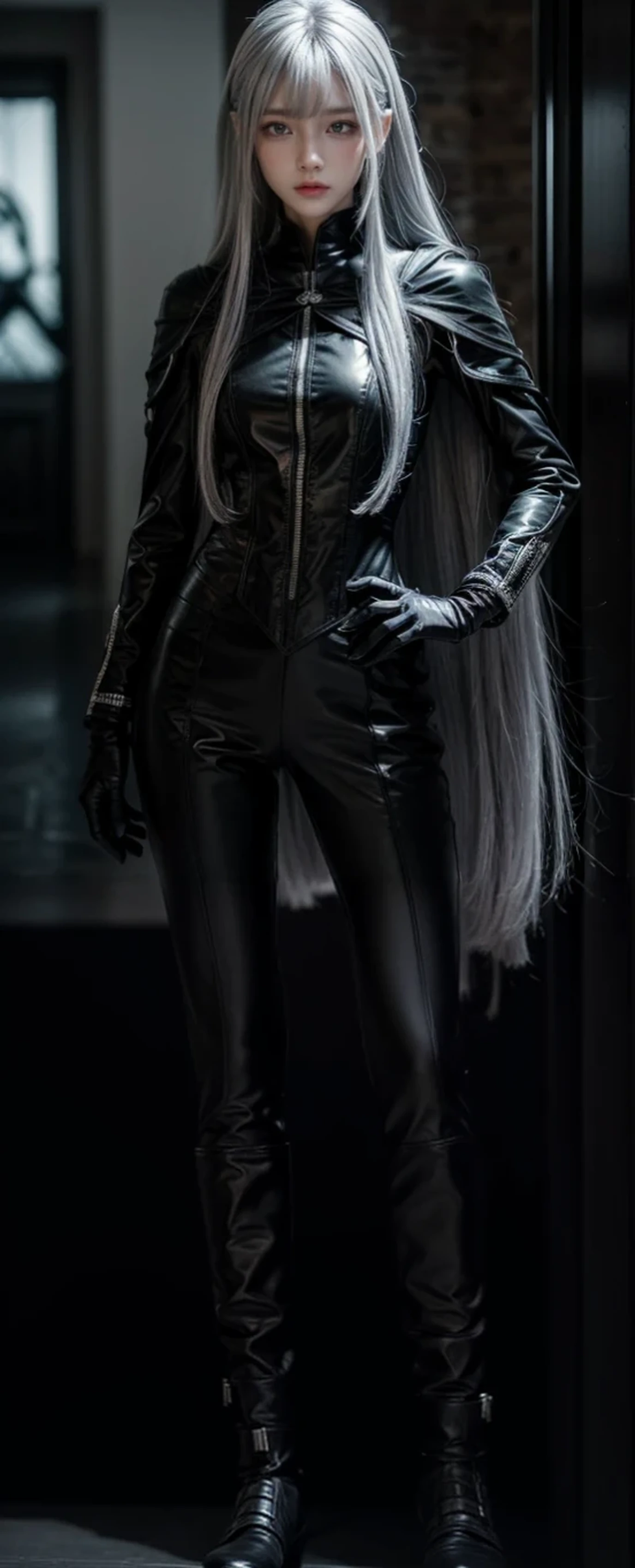 full body,Height 168cm,Black military uniform,Black Combat Uniform,leg
