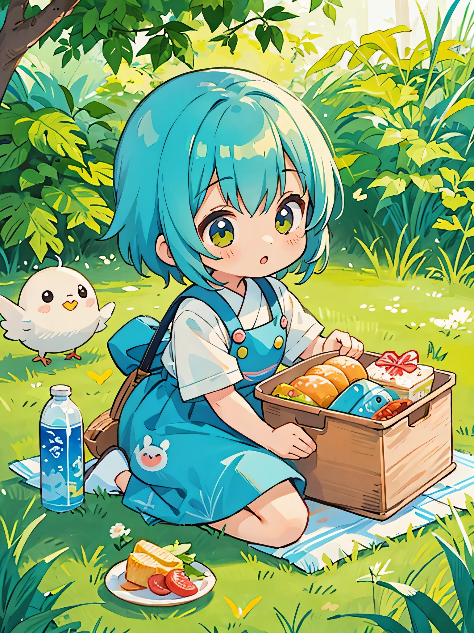 Fujio Akatsuka Style, Kawaii Design, most beautiful girl ever、Chibi, birdie、picnic