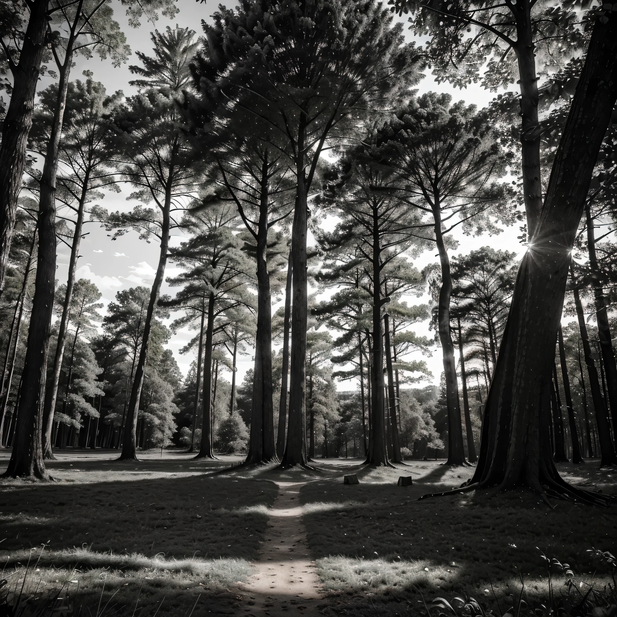 Create a captivating black and white or grayscale image suitable for laser engraving on wood. The image should depict a majestic forest scene, evoking a sense of tranquility and awe. Here are some detailed specifications:
Composition:
The focal point of the image should be a towering ancient tree, positioned slightly off-center to create visual interest.
Surrounding the tree, include a lush forest canopy with intricate branches and foliage extending outward in all directions.
Incorporate elements such as smaller trees, bushes, and ferns to add depth and complexity to the scene.
Introduce subtle variations in height and density to mimic the natural diversity of a forest ecosystem.
Lighting and Contrast:
Aim for a dramatic lighting effect with strong contrasts between light and shadow. The light source should be positioned to create dynamic shadows and highlights throughout the composition.
Ensure that the tree trunk and branches cast striking shadows onto the forest floor, enhancing the three-dimensional quality of the image.
Use subtle gradations of gray to convey the interplay between light and shadow, adding depth and dimension to the overall composition.
Details and Texture:
Pay close attention to detail, especially in the intricate patterns of the tree bark, leaves, and forest floor.
Emphasize the texture of the wood grain and natural elements, such as the roughness of the tree bark and the delicate veins of the leaves.
Include small animals or birds nestled among the branches or darting through the foliage to add a sense of movement and life to the scene.
Overall Aesthetic:
Strive for a harmonious balance between realism and artistic interpretation, capturing the essence of a pristine forest landscape.
Aim for a timeless quality that resonates with a wide range of audiences, from nature enthusiasts to art aficionados.
Ensure that the final image exudes a sense of serenity and wonder, inviting viewers to immerse themselves in the beauty of the natural world