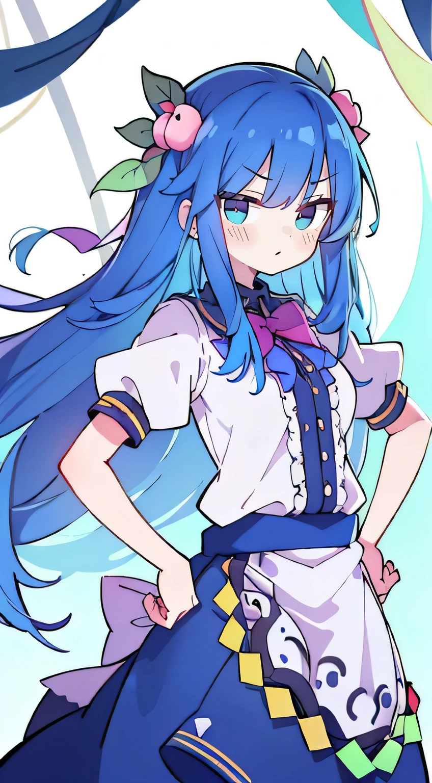 (masterpiece),best quality, expressive eyes, perfect face, 1girl,
Big breasts, H cup, Good breasts, Put your hands on your waist,fair, Gorgeous,Japanese cartoons,girl,lola,Hina Angel, blue hair, blue haired,tent , tent chest, tent breast, floating clothes,Grab your waist, Grab your waist, hands on hips , hands on hips,flat chest,Bad milk,Nagiko Fujisaki,blue hairs,long, straight hair,long hair,blue eyes ,