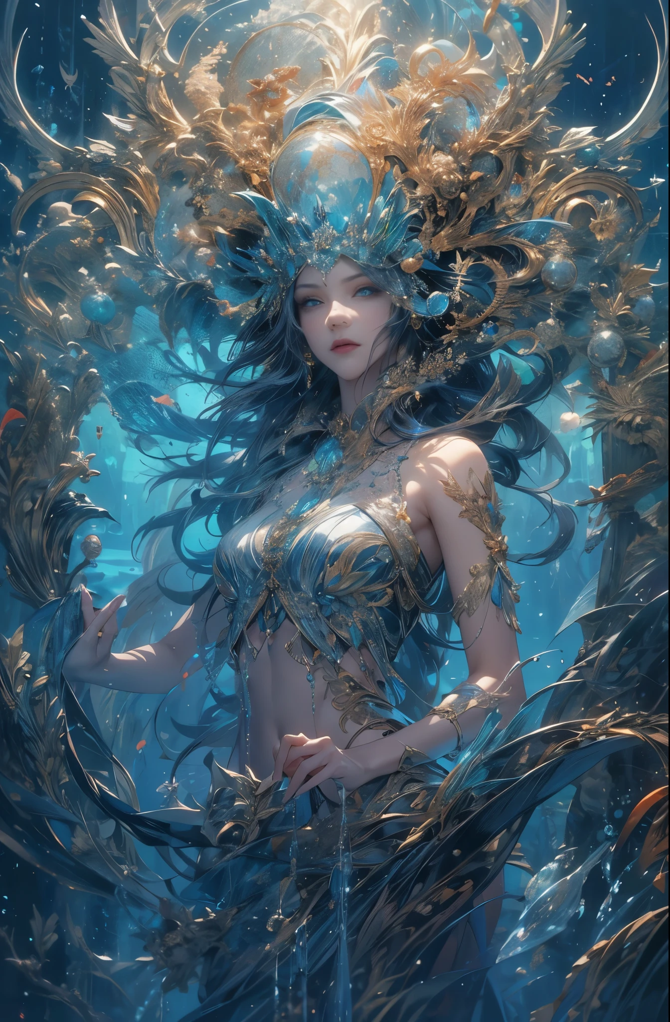 vonnyfelicia, (((8k RAW photo, hyper realistic, masterpiece, best quality, crisp detail, high definition, high detail, very rich detail, sharp focus, sharp detail, colorful, rich color, cinematic, perfect studio lightning, full body photograph, mystic atmosphere))), (((fully naked) young colorful sea goddess, (fully nude), smooth body, ideal body, naughty smile)), temptating pose, temptating viewer, (spreading legs), big breast, (showing pussy on the golden throne, in the middle of the sea, BSP), (showing (pussy, vagina, genital, nipples))), ((liquid water hair)), creating big tidal wave, ((wide water dragon wings, tail)), ((very long sharp claws)), (hundreds of ( skull, bone) on land), ((naked female mermaids behind)),sinking ships, water element