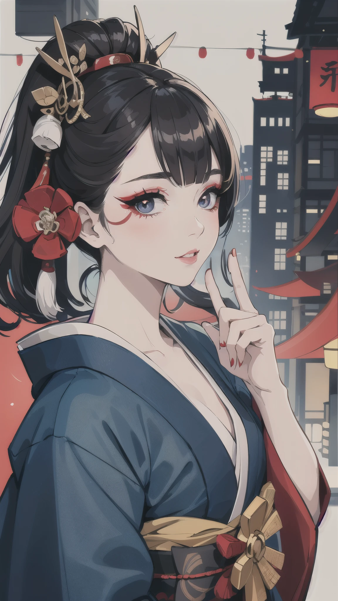 a close up of a person wearing a costume, geisha makeup, remarkable geisha make up, geisha make up, japanese robot geisha, geisha mask, skilled geisha of the japanese, geisha photo portrait, kabuki makeup, cyberpunk geisha, female geisha girl, japanese geisha, portrait of a beautiful geisha, traditional makeup.