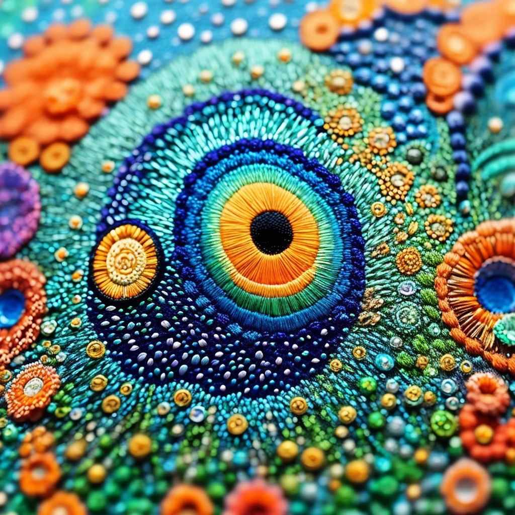 A mesmerizing 3D render of a dot art portrait, showcasing a beautiful, abstract owl. The owl's face is masterfully composed with a gradient of vibrant blue, green, and orange hues, creating a stunning visual contrast. The eyes are captivating, each one a unique color: one blue and one green. The rest of the owl's face is intricately rendered using a mix of small orange dots, adding depth and texture to the illustration. The use of glow in the dark dots for some parts make contrast with the super dark background. This conceptual art piece is a unique, artistic interpretation of an octopus' face, bursting with colors and energy., 3d render, conceptual art, vibrant, illustration