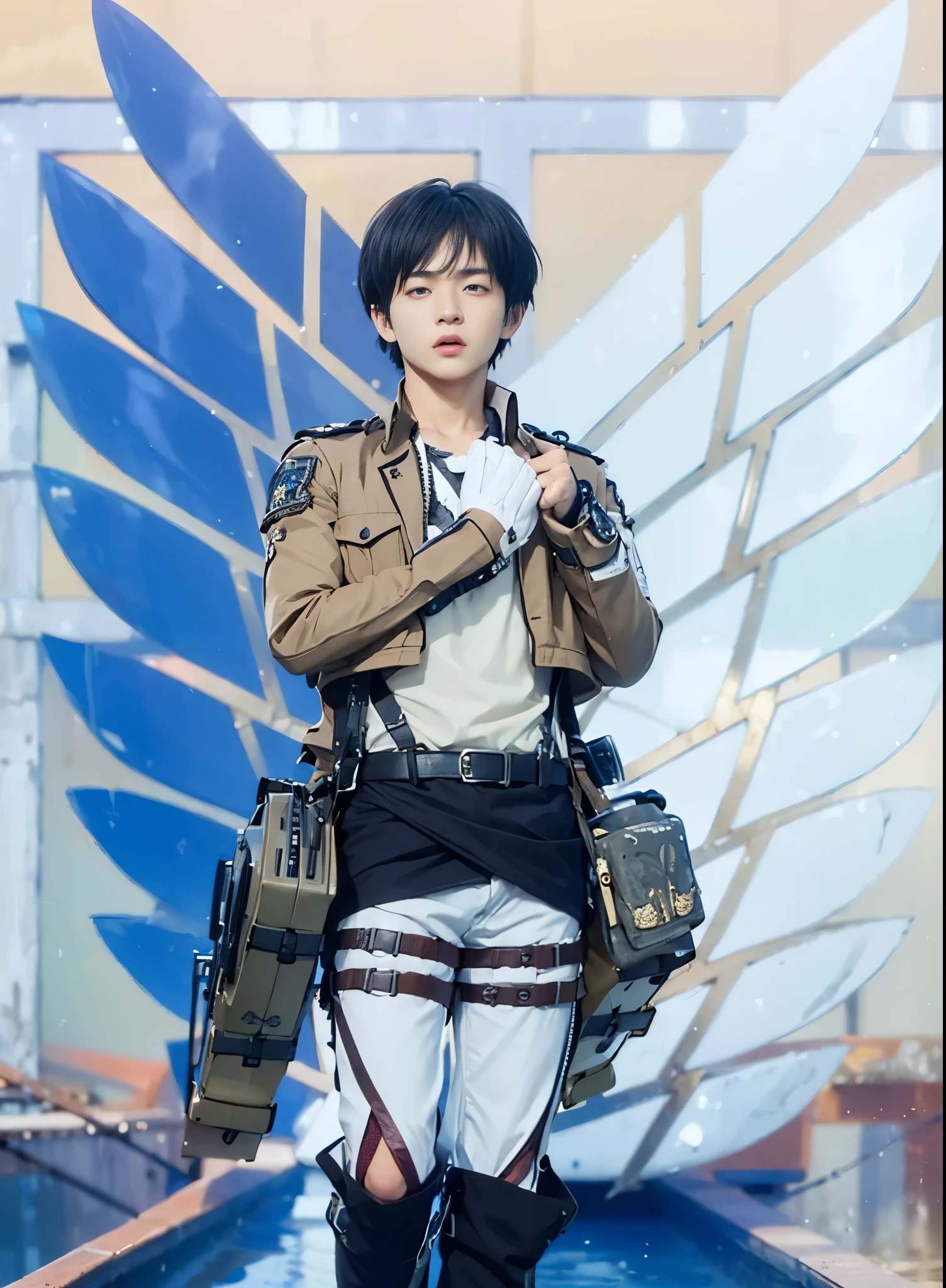 masterpiece, best quality, diluc (genshin impact), 1man, male focus, black hair, red eyes, short hair, solo, simple background, white background, hair between eyes, bangs, angry, looking at skies, jacket, portrait, black shirt, necktie, collared shirt