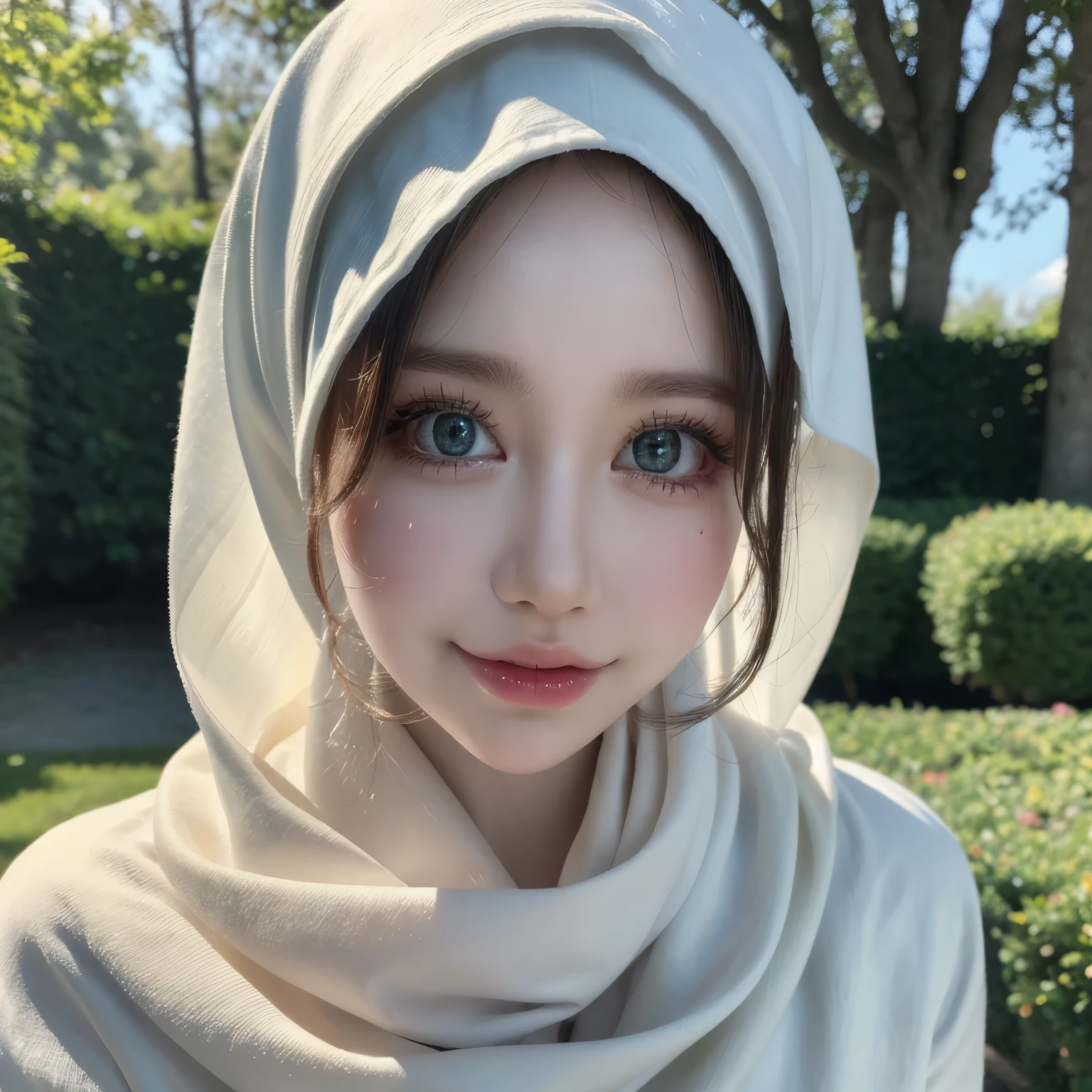 (best quality,4k,8k,highres,masterpiece:1.2),ultra-detailed,realistic, vibrant colors, hijab girl, detailed face and eyes, traditional hijab, beautiful detailed hijab pins, serene garden backdrop, sunlight streaming through the trees, elegant pose, portrait style, soft and warm color palette, natural lighting