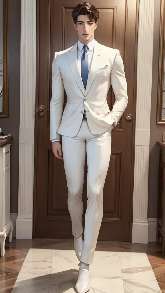 Full full body photorealistic ultra realism high definition aesthetic stabilized diffusion picture of handsome hunky fractal clean shaven Milo Manheim gnuoy Superman,, wearing a , white standing.