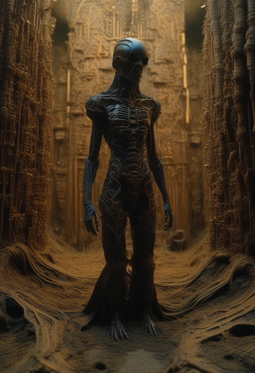 Full-length view (full-length shot, wide angle, centered, no cropping) AR 9:16 - from 1:2 with hood, organic anatomical design, muscles and nervous system,
visible electronics and mechanisms, 8 mm film, HDR; volumetric lighting", surreal hallucination, complex detail. Beksinski and Giger, cyberpunk