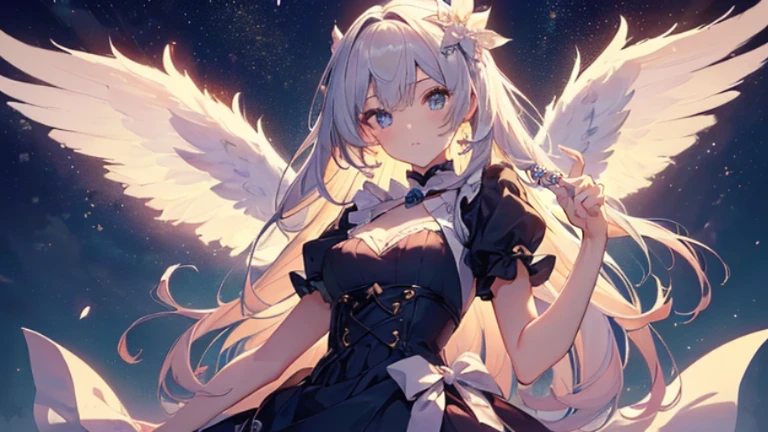 ((Two-dimensional beautiful girl、highest quality:1.3、perfect fingers:1.2、perfect anatomy:1.2、dress up perfectly、perfect face:1.1、beautiful illustrations))、Have a very large pearl、night、Angel