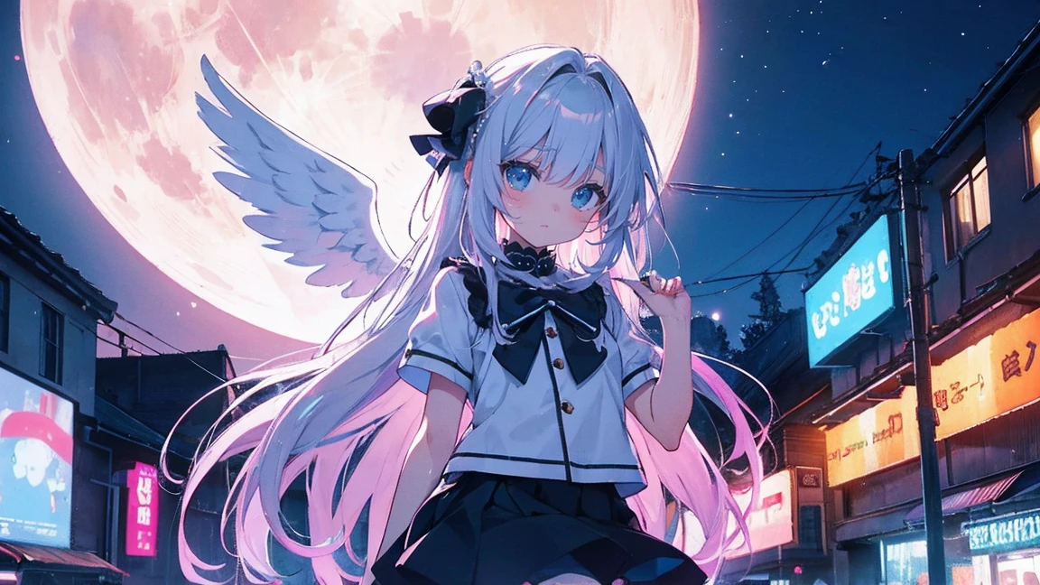 neon,big moon,masterpiece,Highest image quality,,Panty shot,Angel,lots of pearls,