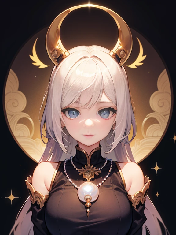 (masterpiece)、(highest quality)、(Super detailed)、(Have a very large pearl)、(enlightenment)、(1 girl)、(fashionable clothes)、see the beholder、(interview)、(simple background)、fine and beautiful eyes、delicate beautiful face、buoyant、(high color saturation)、(shine)、full moon、small breasts、