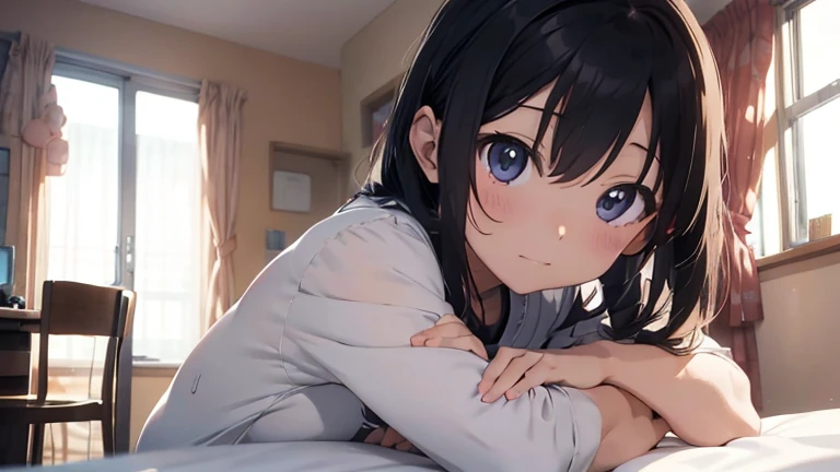 tmasterpiece,A high resolution,ultra - detailed,pupils,Go to bed,onbed,Cover with a quilt,yawn