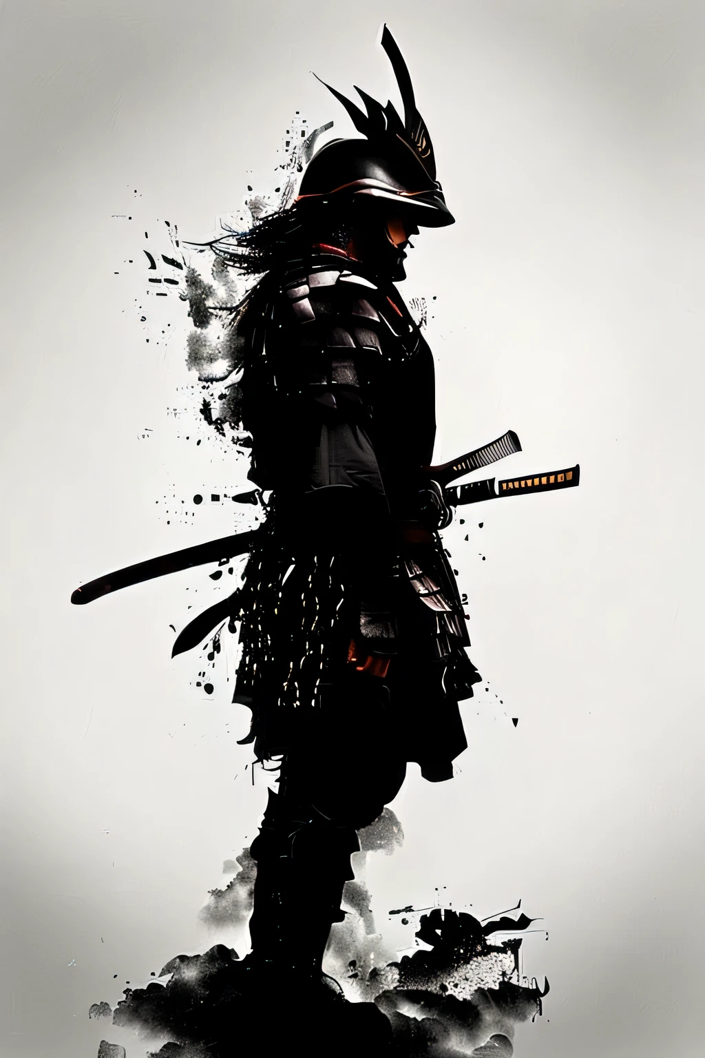 uma foto em preto e branco de um warrior com duas espadas, warrior urbano, guerreiro warrior, estilo warrior, japanese samurai, Retrato warrior, Ronin, cartaz do filme warrior, epic warrior, como warrior, The samurai is wrapped in chains, warrior, Ancient Japanese warrior, Benedic Bana, japanese warrior, inspired by Kanō Sanraku, Widescreen, kneel down