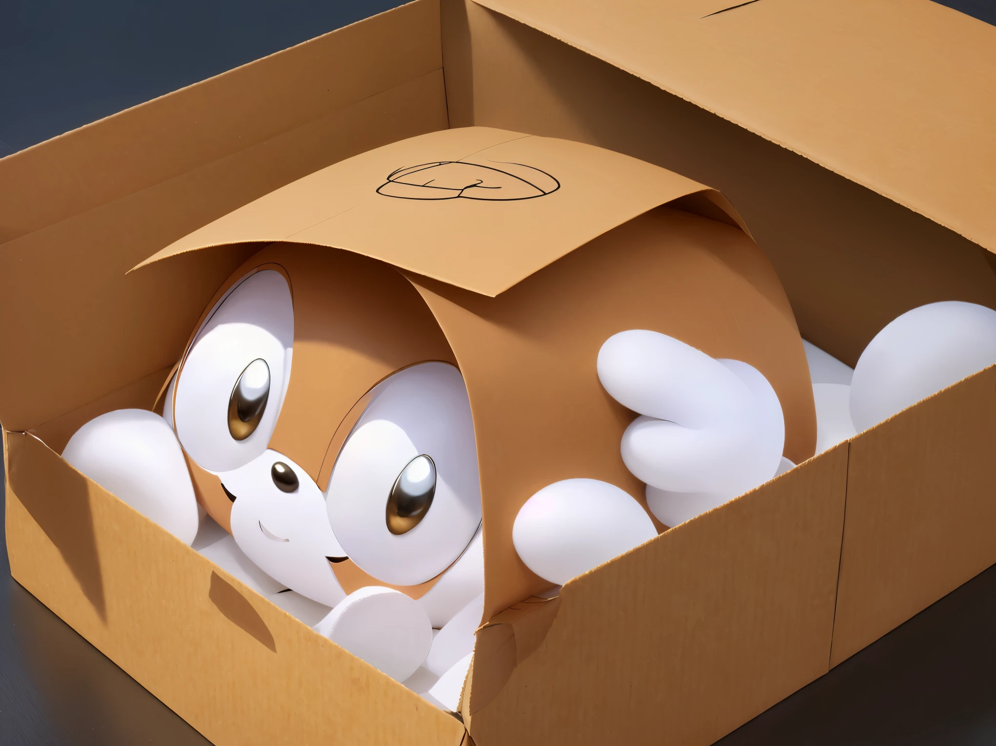 (masterpiece, quality, best quality, Perfect details，Cute and beautiful:1.2)A cartoon character，It is a cardboard box，no humans