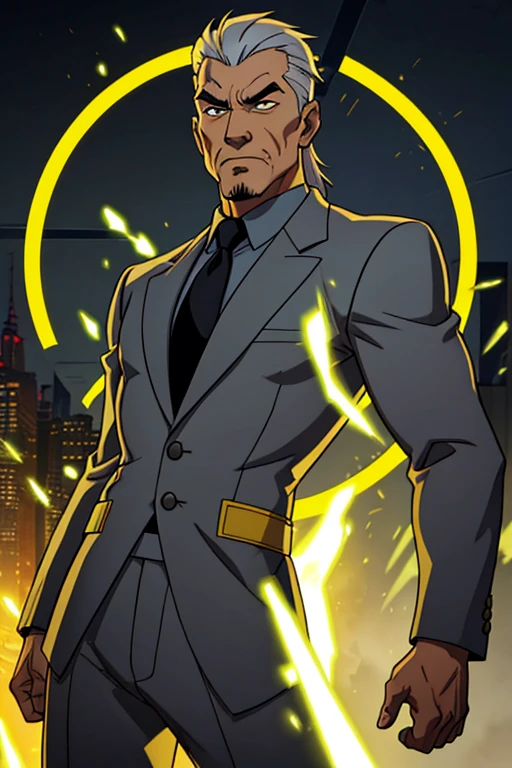 Gunhee was a muscular, broad chested old man with gray hair, gray goatee, greenish-gray eyes, and numerous scars on his body. When using his powers, his eyes glowed bright yellow. As a high-ranking government official, he was usually seen wearing a three-piece suit.