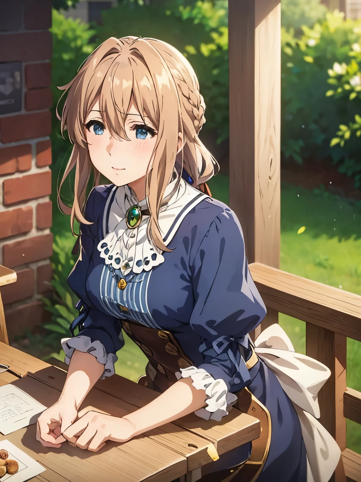 (masterpiece, best quality), 1girl,   <lora:suou_momoko_locon_v1:1> SUOU MOMOKO, PRIV-DRESS, AHOGE, BLUNT BANGS, LOW TWINTAILS, SHORT TWINTAILS, BRAID, BLUE SHIRT, BLUE BLOUSE, COLLARED SHIRT, FRILLED SHIRT, CENTER FRILLS, FRILLED SHIRT COLLAR, PUFFY SHORT SLEEVES, HAIR ORNAMENT, BLUE BOW, HAIR FLOWER, WHITE FLOWER, HAIRCLIP, BROWN SKIRT, FRILLED SKIRT, PLAID SKIRT, PLEATED SKIRT, SKIRT BOW, BOWTIE, BLUE NECKWEAR, BROWN BELT