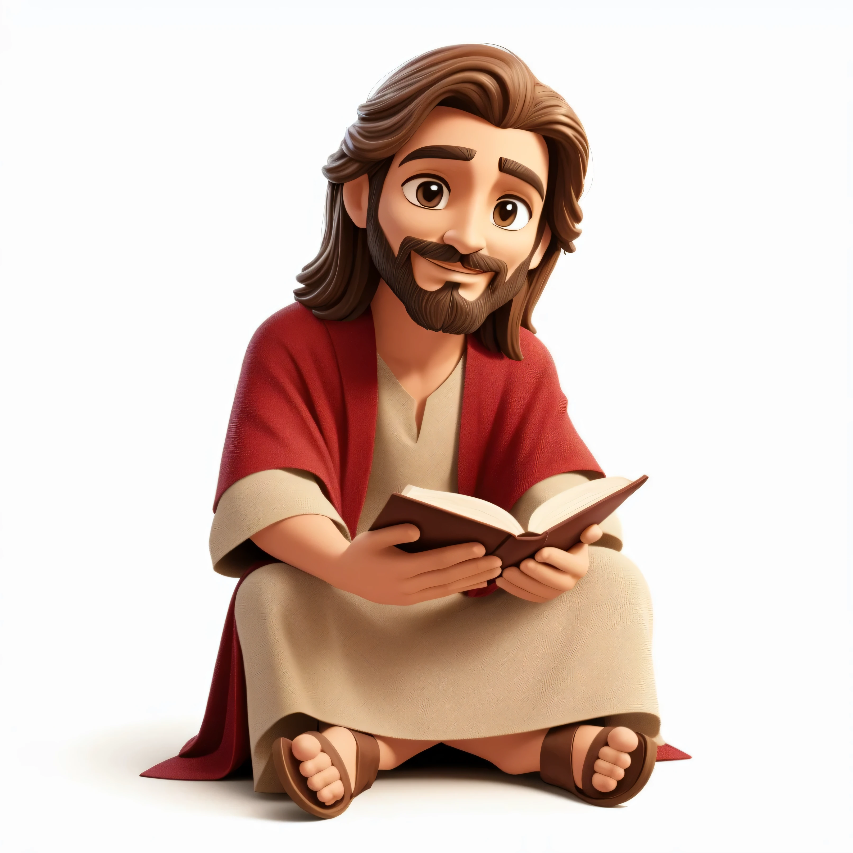 Araafed Jesus sitting on the floor reading a book, Nicodemos, bible illustration, Jesus Cristo, dressed like Jesus Cristo, jesus, Jesus of Nazareth, o senhor e salvador, personagem detalhado, he is greeting you warmly, gigachad jesus, biblical art style, biblical image, represented as a 3D rendering, sentou-se em seu trono, moisés