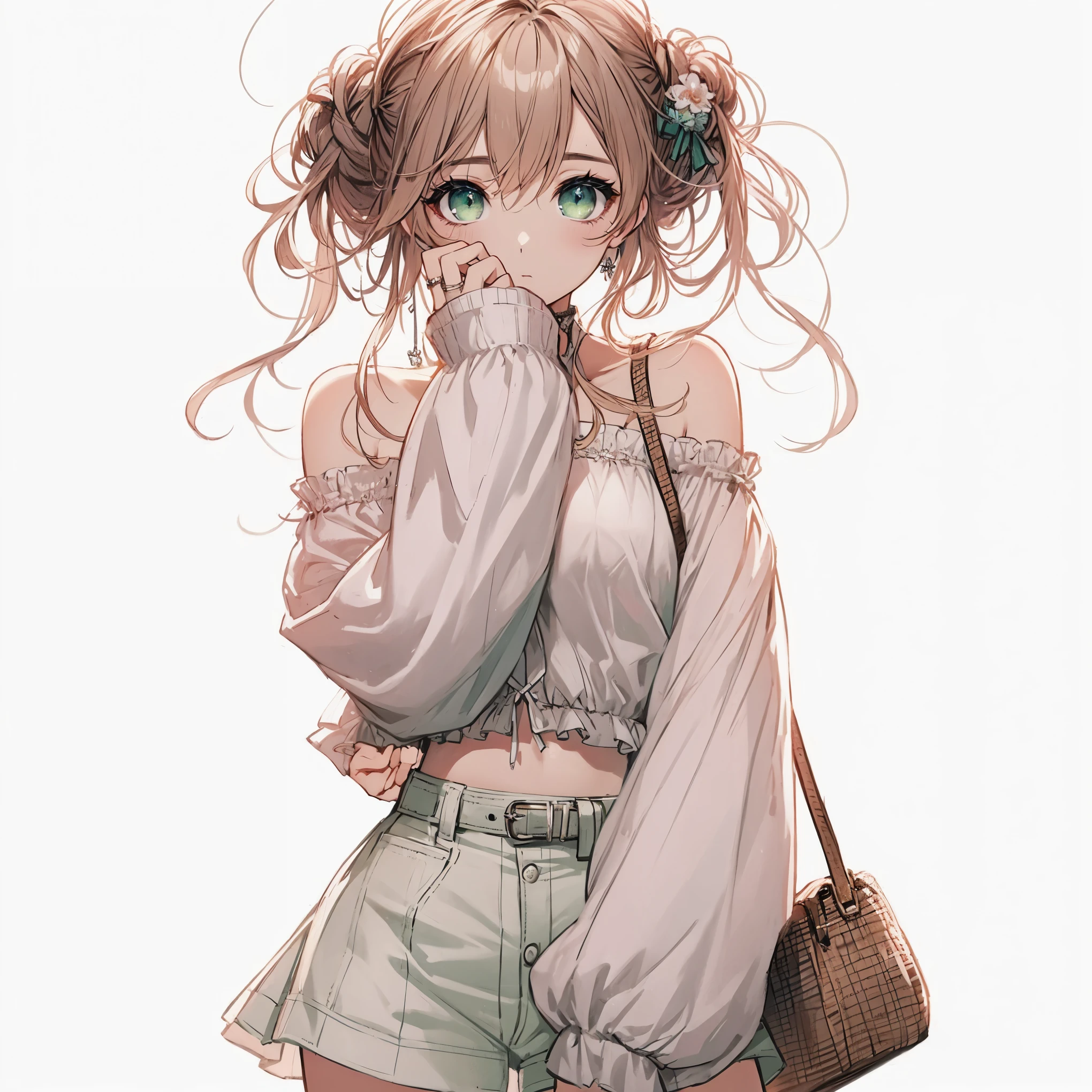 anime girl with long hair and a handbag posing for a picture, cute anime girl, anime visual of a cute girl, guweiz, beautiful anime girl, render of april, young anime girl, kawaii realistic portrait, pretty anime girl, (anime girl), kawacy, guweiz on pixiv artstation, cute anime girl portrait, portrait of cute anime girl, detailed drawn beautiful green eyes