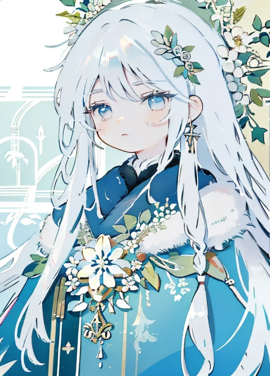 silver hair, super long hair, well-designed hair style,wreath on head,