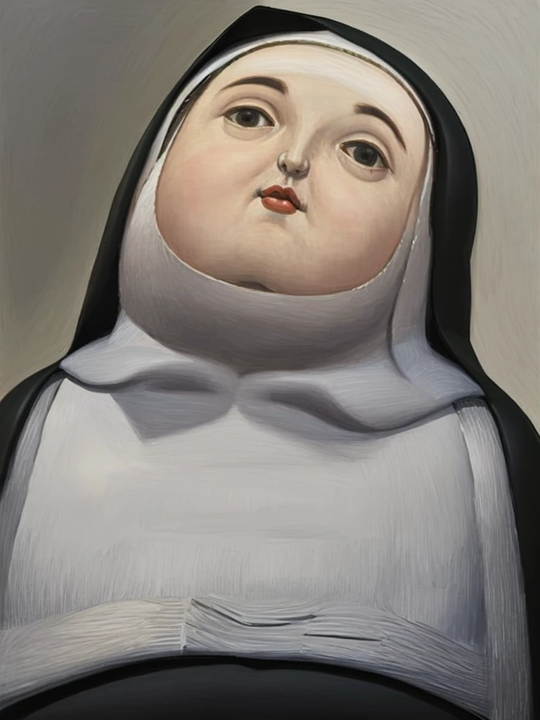 gquality, botero, nun, hands together, looking up, 