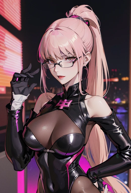 (masterpiece),(high resolution),extra limbs,missing limbs,extra digit,missing digit,fused fingers,mutanted hands and fingers,1woman,full body,(((super realistic))),pale skin,fighter,(((pink color long ponytail hair))),evil smile,(blonde color eyes),large breasts,large butocks,(pink fox ears),(pink fox 1 tail),woman,(white rimless frame glasses),(black catsuit),(hand on own ass,contrapposto stand),sweat,(cyberpunk background),(((Fate/Grand Order,character,Koyanskaya origin))),Tamamovich Koyanskaya(Spy Wind),evil woman,attribute(Lawful Evil Beast),