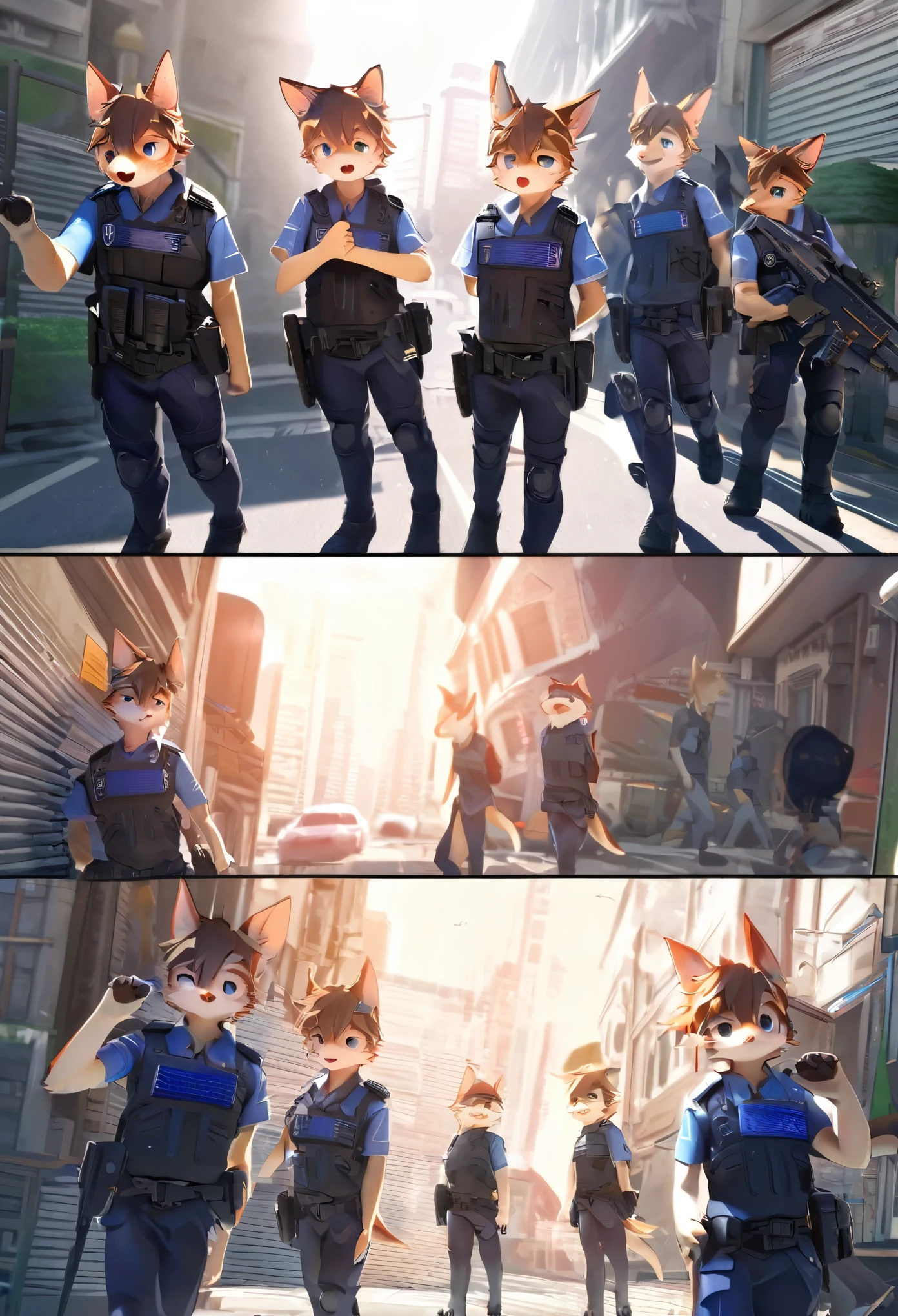 top quality, best quality, highres, masterpiece, super high resolution, detailed background, street, gasping for air(super handsome boys, dog)police officer, swat, police uniform, 6+boys, 6+girls, absurdres(highly detailed beautiful face and eyes)perfect anatomy, good lighting, volumetric lighting, cinematic shadow(kemono, furry anthro),