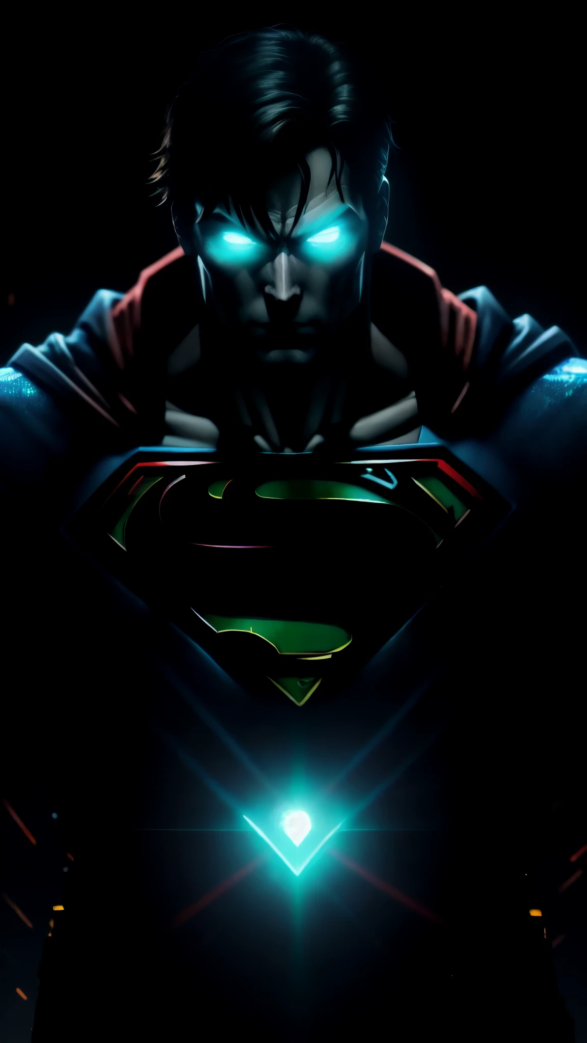Superman from DC, neon ring on background, cyberpunk art style, cyberpunk style, cyberpunk style, cyberpunk character, hyper-realistic cyberpunk style, cyberpunk color, powerful lighting, motion synchronization, dynamism, charged energy, hot action