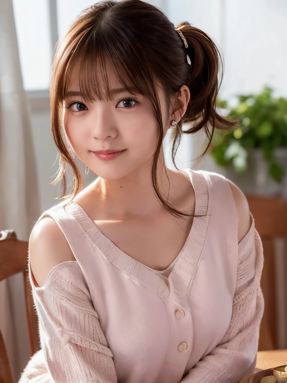 (Happy smile when looking at this、Under the autumn sky、casual clothes、(daydream), 1 girl, Solo Images, Kim Yoo-jung, (pretty young look (Russia)), Focus chest, (Insult Strip Color Hair), (lace dress), (Highly realistic detail face in 8k HD:1.5 (Soft Scene, Very low lightning), Detailed beautiful reflexed pupils, table top:1.3, Super high resolution:1.2, dynamic lighting)、(In 4K, best quality, High resolution:1.1), (Reality, photorealistic:1), (cute type:1.8), solo,  detailed eyes, brown eyes, innocent eyes, blush, supreme masterpiece, beautiful lights, movie lights, movie particles, Jewelry is, heart shaped earrings, bangs, cherry lips, look at the audience, ponytail, side ponytail, Depth of the bounds written, background blur, eye focus, 85mm lens, Breasts F/1.4, professional lighting, photon mapping, radio city, Physically based rendering, high detail, muste piece,With a smile、spring park、lots of sakura flowers
