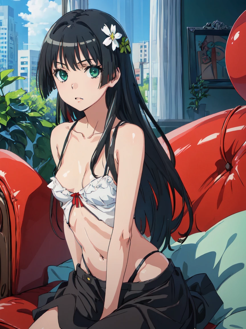 Gangbang, (High resolution:1.4), (masutepiece:1.2), (High quality:1.3) 1girl, saten ruiko, green eyes, long hair, black hair, small breast, 